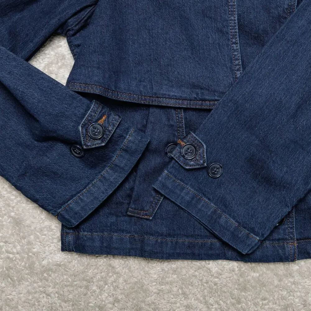 Banana Republic Dark Blue Wash Denim Short Trench Jacket Womens M NWT - Picture 9 of 14